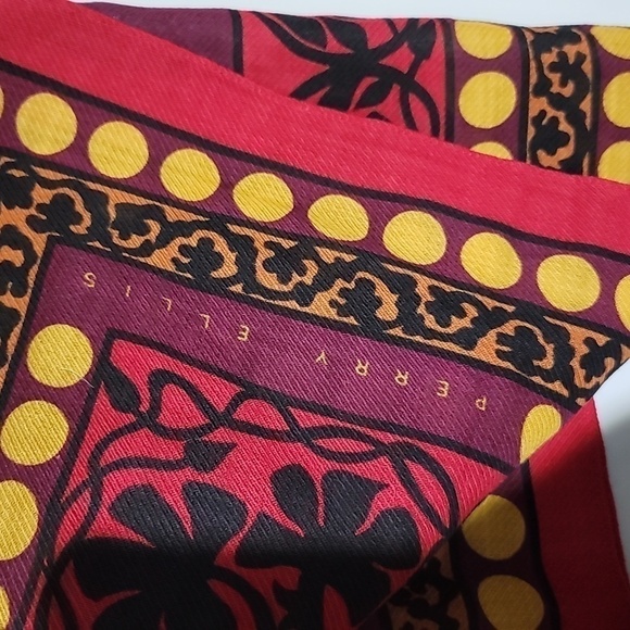 Perry Ellis Vintage Bohemian 90's Red Scarf - Picture 2 of 5
